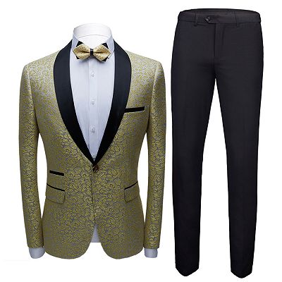 Keegan Gold Jacquard Slim Fit Prom Men Suits with Black Shawl Lapel_3