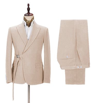 Cozy Champagne Men's Casual Suit for Summer | Buckle Button Formal Groomsmen Suit for Wedding_2