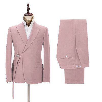 Chic Pink Men's Casual Suit for Prom | Buckle Button Formal Groomsmen Suit for Wedding