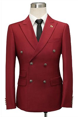 Asher Red Double Breasted Peaked Lapel Slim Fit Men Suits_1