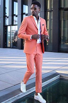 Jeffrey Coral Stylish Notched Lapel Slim Fit Men Suits