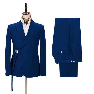 Latest Royal Blue Men's Casual Suit Online | Peak Lapel Buckle Button Groomsmen Suit for Formal