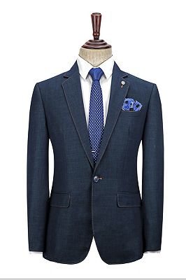 Spencer Dark Navy Fashion Notched Lapel Men Suits with One Button