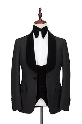 Claassic Stitching Velvet Shawl Lapel Black One Button Men's Formal Wedding Suit Tuxedos Online
