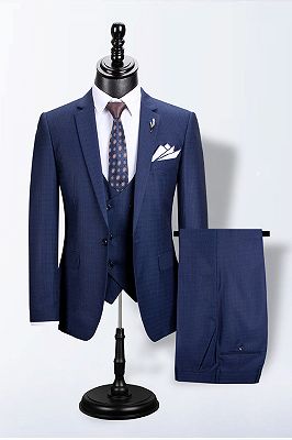 Peter Navy Blue Slim Fit Plaid Fashion Men Suits for Business_1