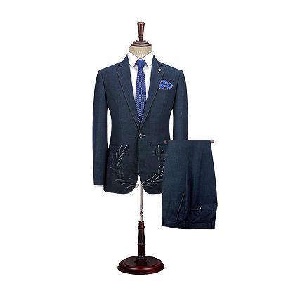 Spencer Dark Navy Fashion Notched Lapel Men Suits with One Button_5