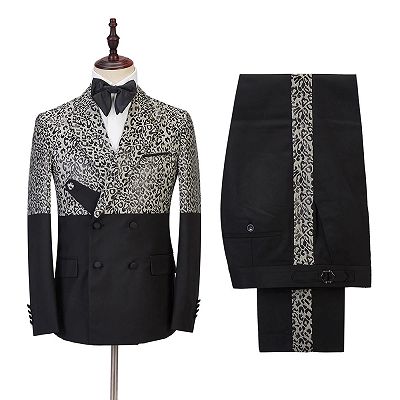 Ryder Cool Leopard Print Black Double Breasted Men Suits