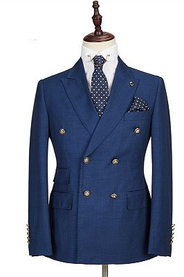 Avery Dark Blue Peaked Lapel Double Breasted Formal Men Suits ...