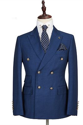 Avery Dark Blue Peaked Lapel Double Breasted Formal Men Suits