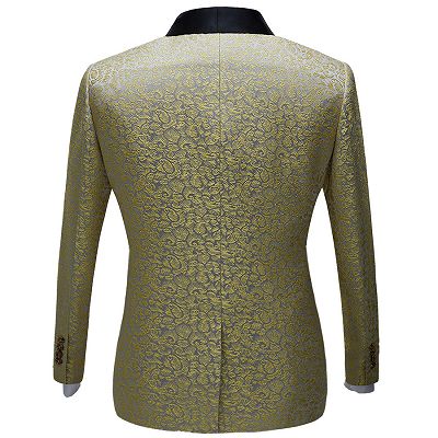 Keegan Gold Jacquard Slim Fit Prom Men Suits with Black Shawl Lapel_2