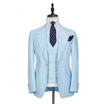 Andre Sky Blue Stylish Peaked Lapel Best Fit Men Suit for Prom ...