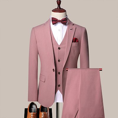 Donovan Pink One Button Notched Lapel Slim Fit Men Suits_2