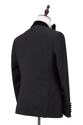 Claassic Stitching Velvet Shawl Lapel Black One Button Men's Formal Wedding Suit Tuxedos Online_2