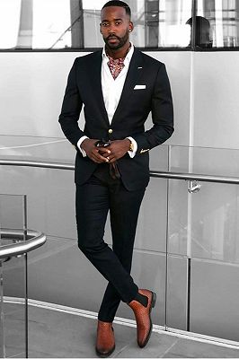 Kai Black Peaked Lapel Slim Fit One Button Formal Men Suits