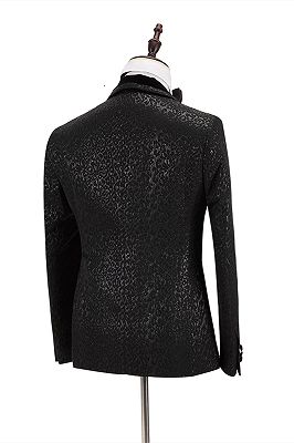 Stylish Velvet Lapel Double Breasted Prom Suit | Belt Leopard Black Jacquard Men's Suit for Wedding_3