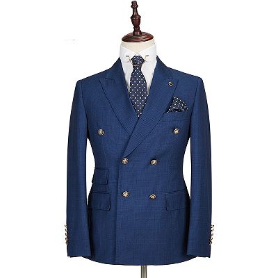 Avery Dark Blue Peaked Lapel Double Breasted Formal Men Suits_4
