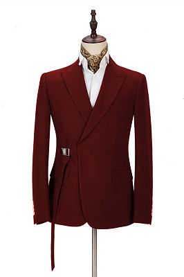 Stylish Peak Lapel Buckle Button Formal Burgundy 2 Piece Men's Casual Suit Online