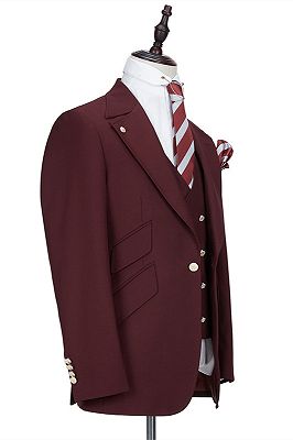 Harrison Burgundy Peaked Lapel One Button Men Suits