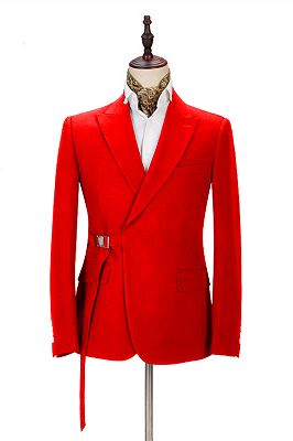 Passionate Bright Red Men's Formal Suit Online | Peak Lapel Buckle Button Casual Suit for Men