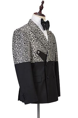 Ryder Cool Leopard Print Black Double Breasted Men Suits_3