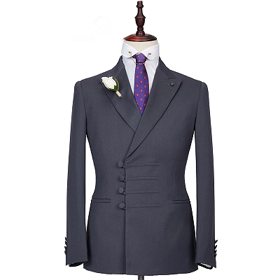 Camden Dark Gray Slim Fit Peaked Lapel Buckle Men Formal Suits Online