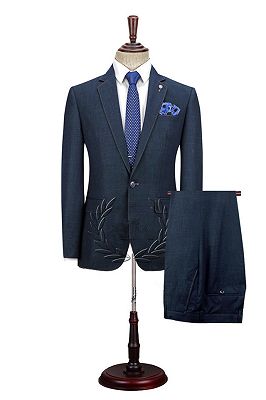 Spencer Dark Navy Fashion Notched Lapel Men Suits with One Button_1