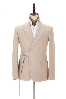 Cozy Champagne Men's Casual Suit for Summer | Buckle Button Formal Groomsmen Suit for Wedding