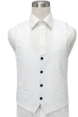 Fernando White Jacquard One Button Wedding Men Suits with Black Lapel_4