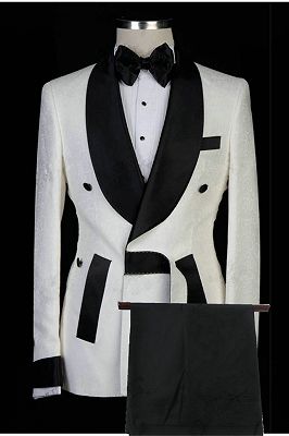 Dominick White Jacquard Shawl Lapel Fashion Men Suits for Wedding_1