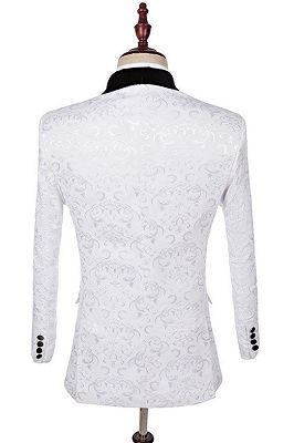 Dillon White Three Pieces Fashion Jacquard Shawl Lapel Wedding Suits