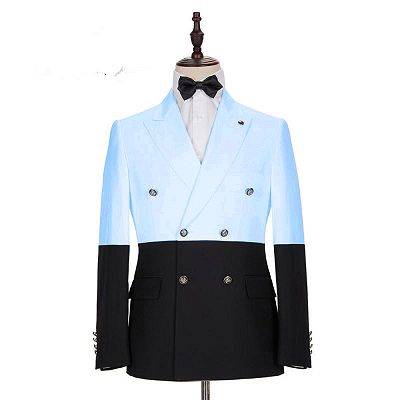 Simon Fashion Sky Blue Double Breasted Men Suits with Peaked Lapel