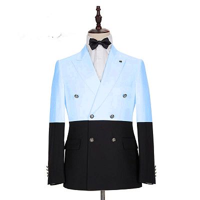Simon Fashion Sky Blue Double Breasted Men Suits with Peaked Lapel_2