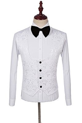 Dillon White Three Pieces Fashion Jacquard Shawl Lapel Wedding Suits_3