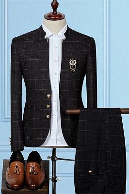 Skyler Black Slim Sit Plaid Stylish Two Pieces Men Suits Online