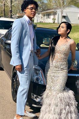 Andrew Sky Blue One Button Slim Fit Prom Mens Suit for Boy