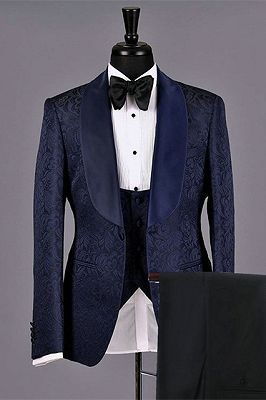 Lukas Dark Navy Jacquard Fashion Jacquard Bespoke Wedding Suits for Men_1