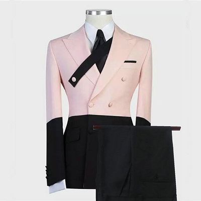 Rafael Pink and Black Double Breasted Peaked Lapel Men Suits_2