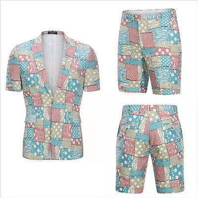 Irregular Geometric Splicing Men's Suits for Summer | 2 Piece Cotton Casual Suits for Seaside_5