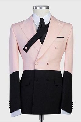 Rafael Pink and Black Double Breasted Peaked Lapel Men Suits_1