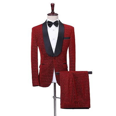 Kyler Shiny Red Shawl Lapel One Button Slim Fit Men Suits Online