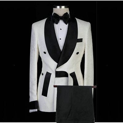 Dominick White Jacquard Shawl Lapel Fashion Men Suits for Wedding