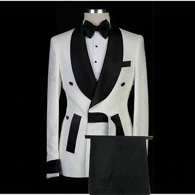 Dominick White Jacquard Shawl Lapel Fashion Men Suits for Wedding_2