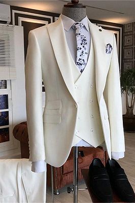 Caiden White Three Pieces Peaked Lapel Bespoke Men Suits for Wedding_1