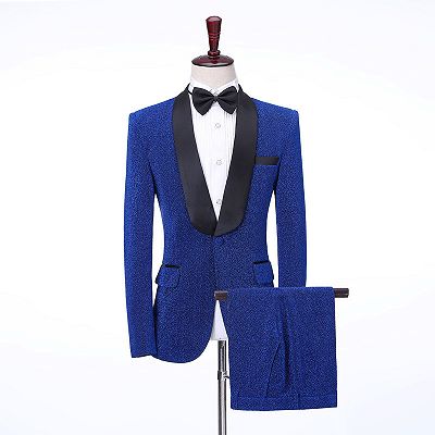 Kameron Royal Blue Shawl Lapel Shiny Slim Fit Wedding Men Suits_2