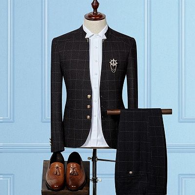 Skyler Black Slim Sit Plaid Stylish Two Pieces Men Suits Online