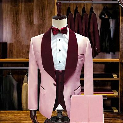 Tyson Candy Pink Stylsih Shawl Lapel Slim Fit Men Suits for Wedding_2