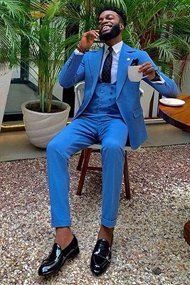 Dawson Bright Blue Three Pieces Slim Fit Notched Lapel Fashion Men Suits