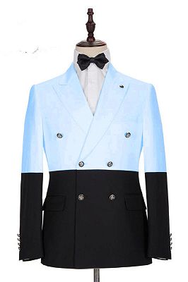 Simon Fashion Sky Blue Double Breasted Men Suits with Peaked Lapel