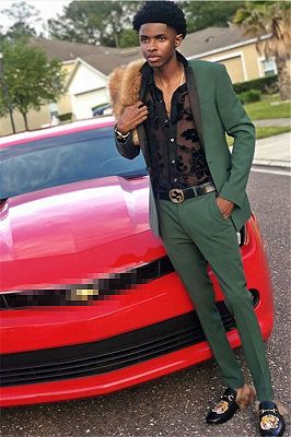 Bespoke Dark Green Men Suits | Two Pieces Black Silk Shawl Prom Outfit_1