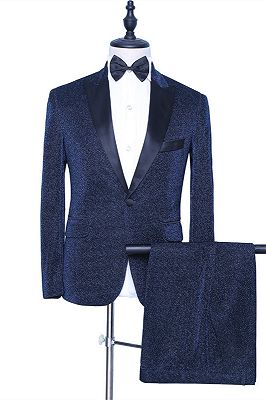 Payton Sparkly Dark Navy Peaked Lapel Fashion Men Suits for Prom